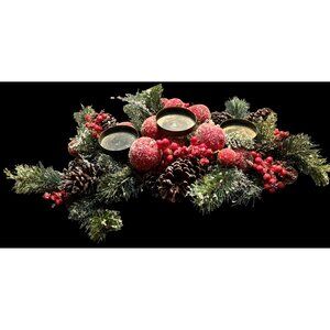 Vtg MCM Sugared Fruit Pinecone & Pine Needle Centerpiece Pillar Candle Holders